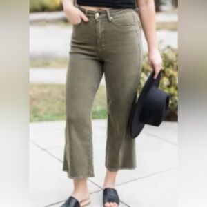 Judy Blue wide leg cut off jeans -  Olive